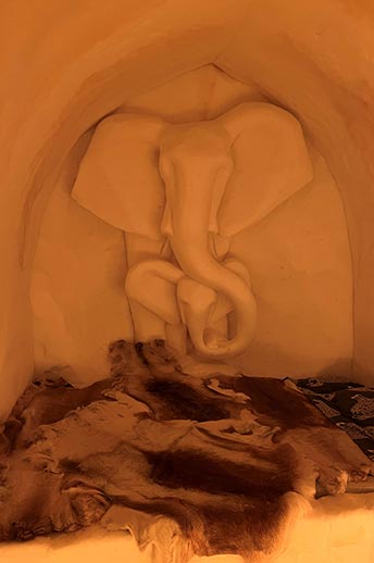 Elephant ice sculpture. Ice Hotel, Norway 